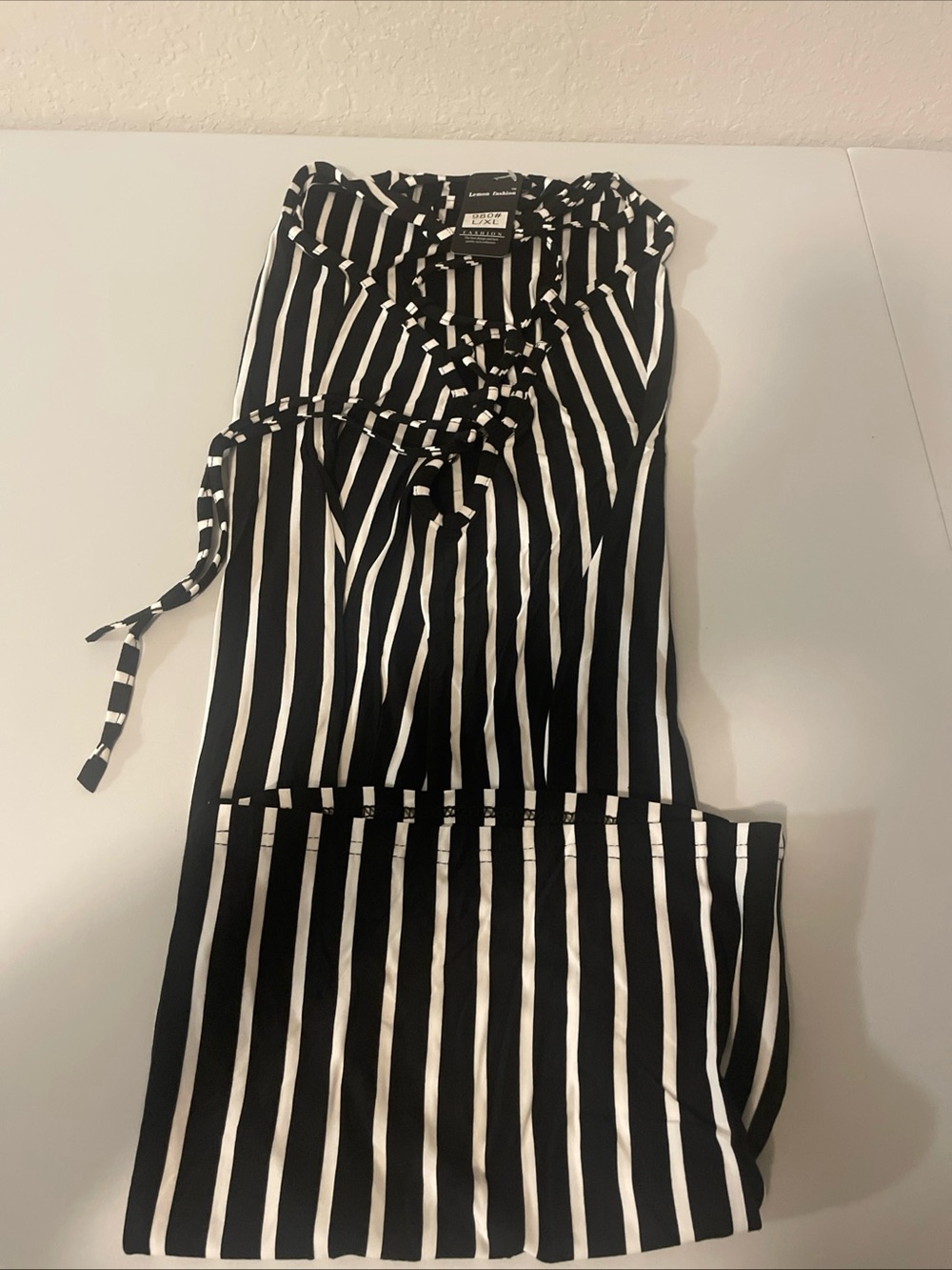 Express Black and White Vertical Stripe Wide-Leg Jumpsuit